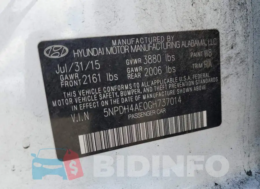 5NPDH4AE0GH737014 Photo# 13