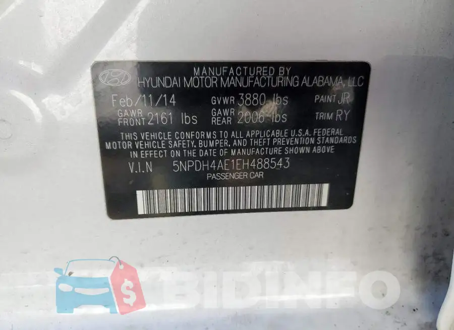 5NPDH4AE1EH488543 Photo# 12