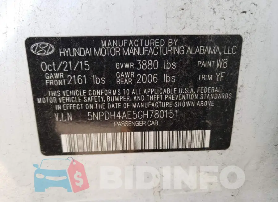 5NPDH4AE5GH780151 Photo# 12