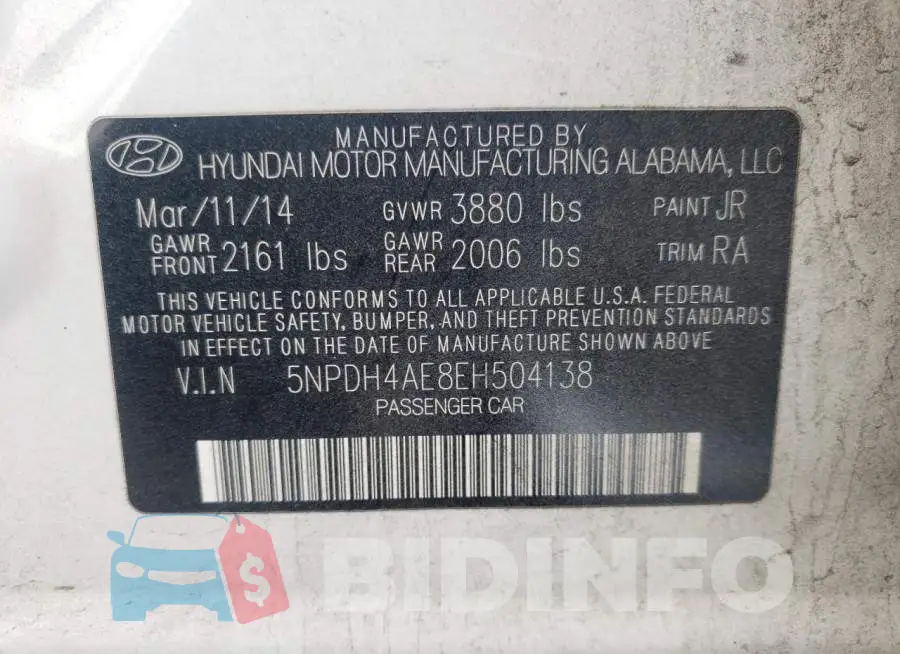 5NPDH4AE8EH504138 Photo# 12
