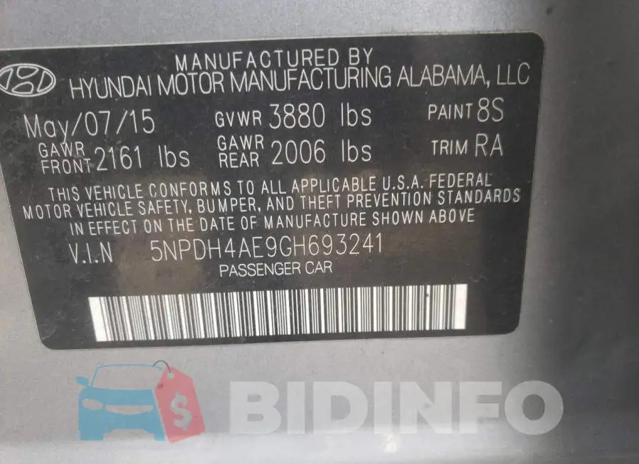 5NPDH4AE9GH693241 Photo# 13