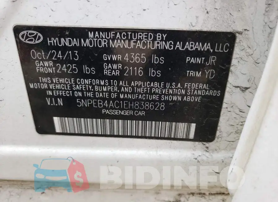 5NPEB4AC1EH838628 Photo# 13