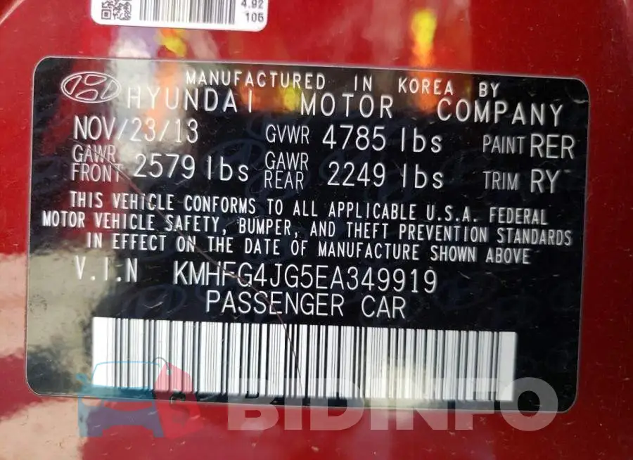 KMHFG4JG5EA349919 Photo# 12