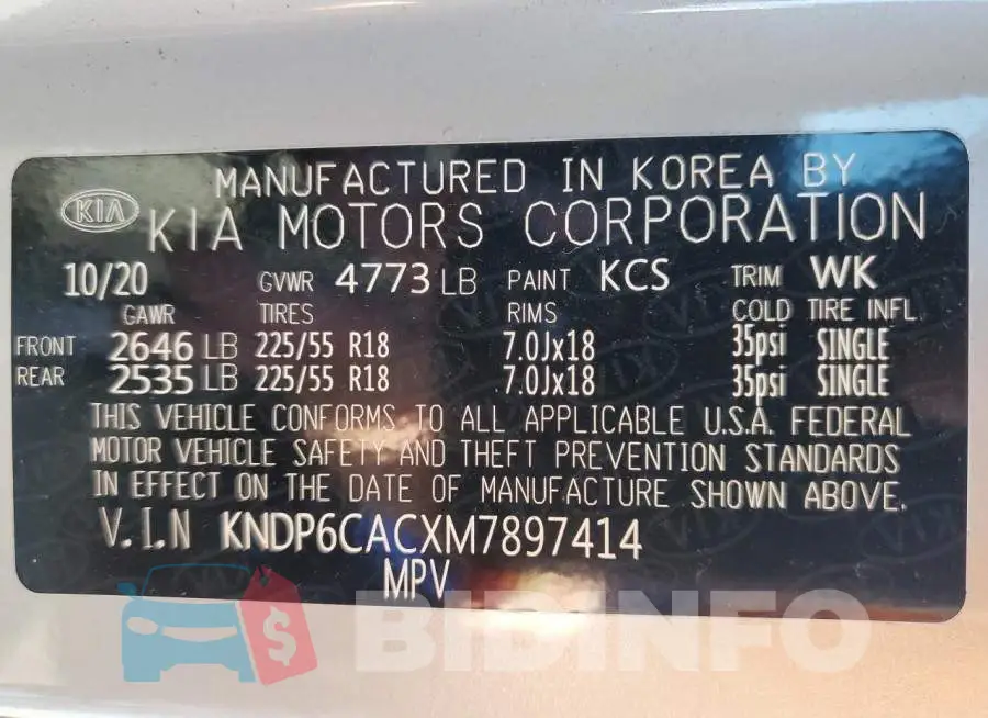 KNDP6CACXM7897414 Photo# 14