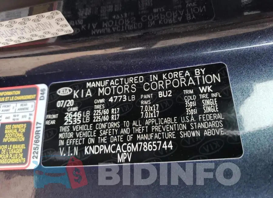 KNDPMCAC6M7865744 Photo# 13