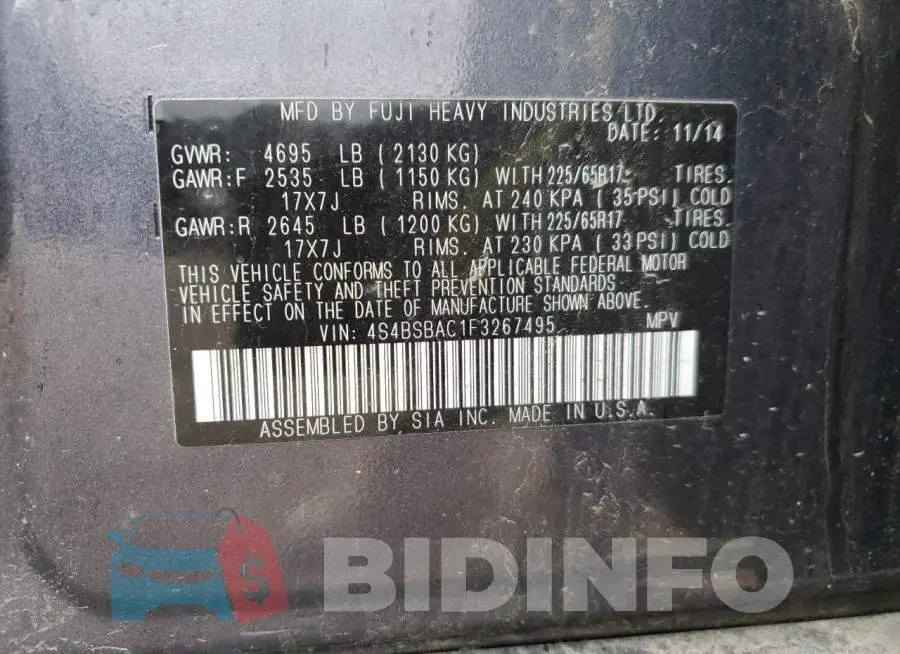 4S4BSBAC1F3267495 Photo# 12