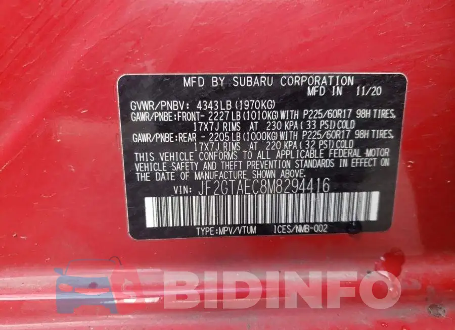 JF2GTAEC8M8294416 Photo# 12