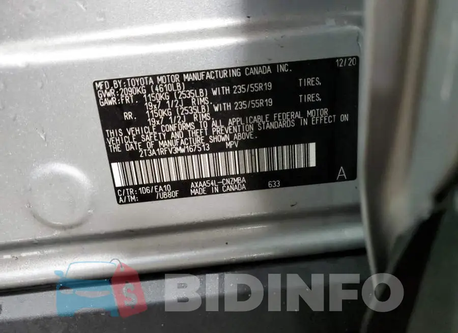 2T3A1RFV3MW167513 Photo# 12