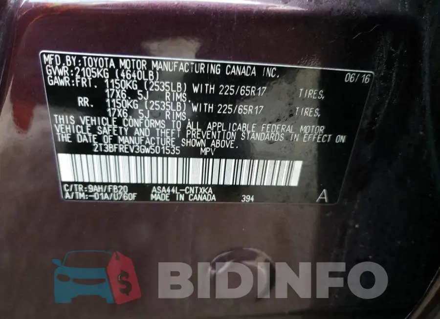2T3BFREV3GW501535 Photo# 13