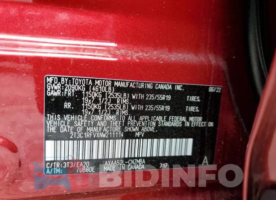 2T3C1RFVXNW211114 Photo# 14