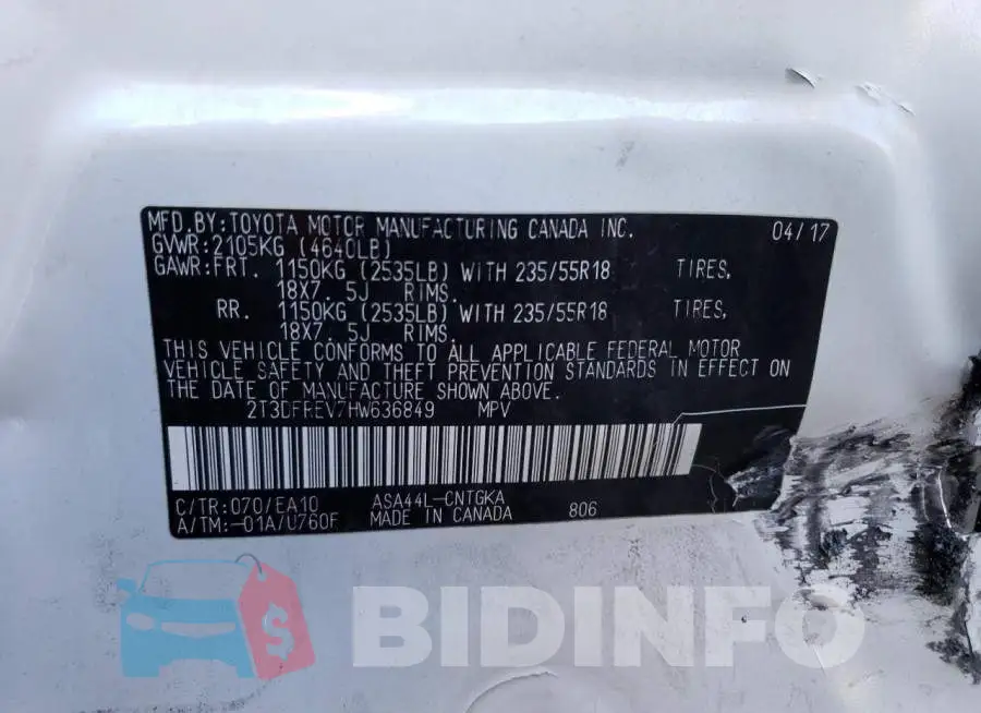 2T3DFREV7HW636849 Photo# 13