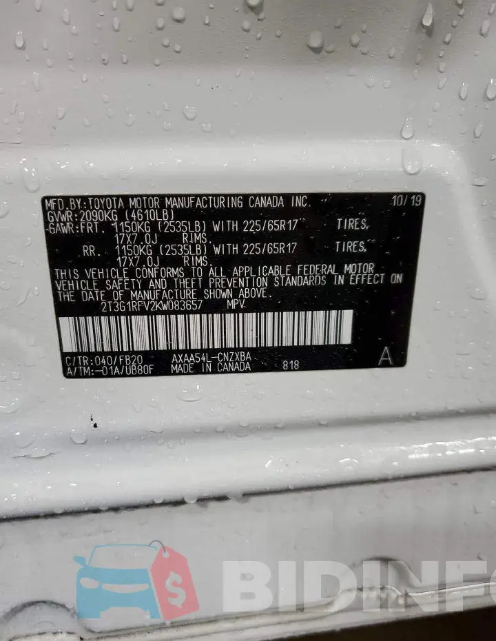 2T3G1RFV2KW083657 Photo# 13