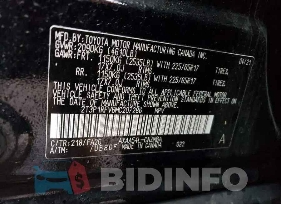 2T3P1RFV6MC207286 Photo# 13