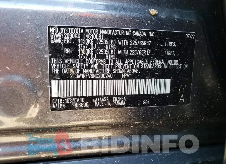 2T3W1RFV6NC200240 Photo# 13