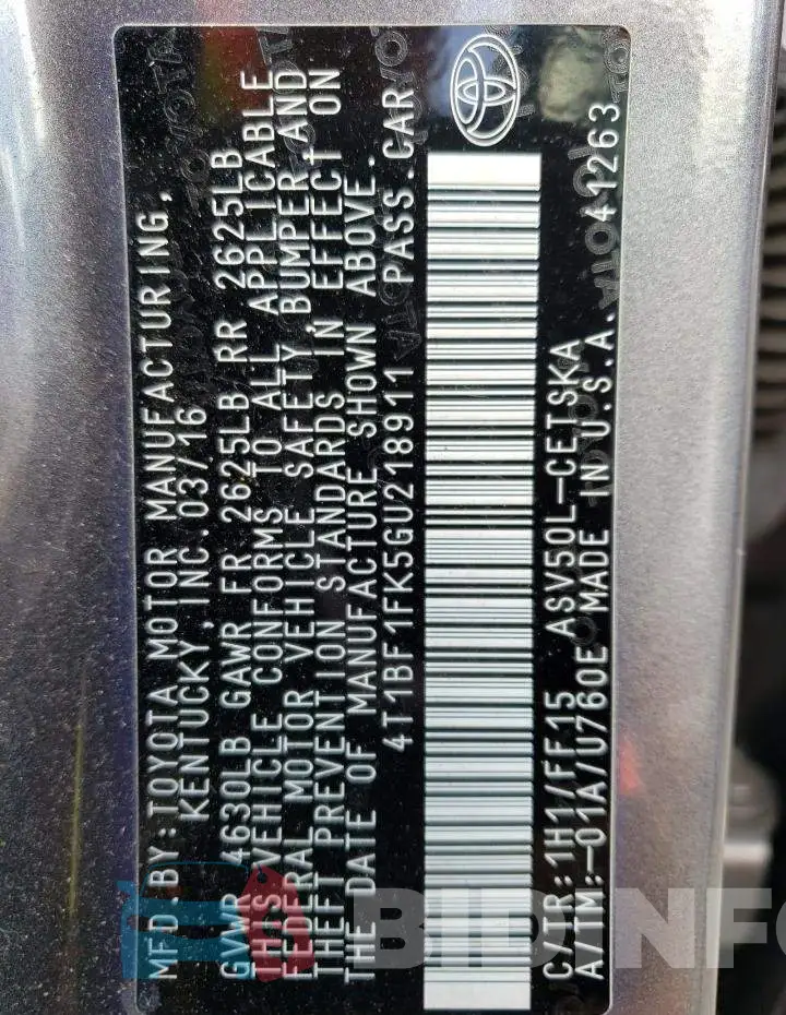 4T1BF1FK5GU218911 Photo# 12