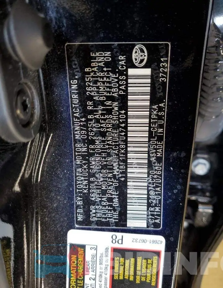 4T1BF1FK8FU474104 Photo# 12