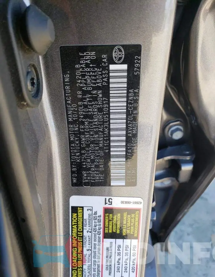 4T1C11AK3LU510917 Photo# 12