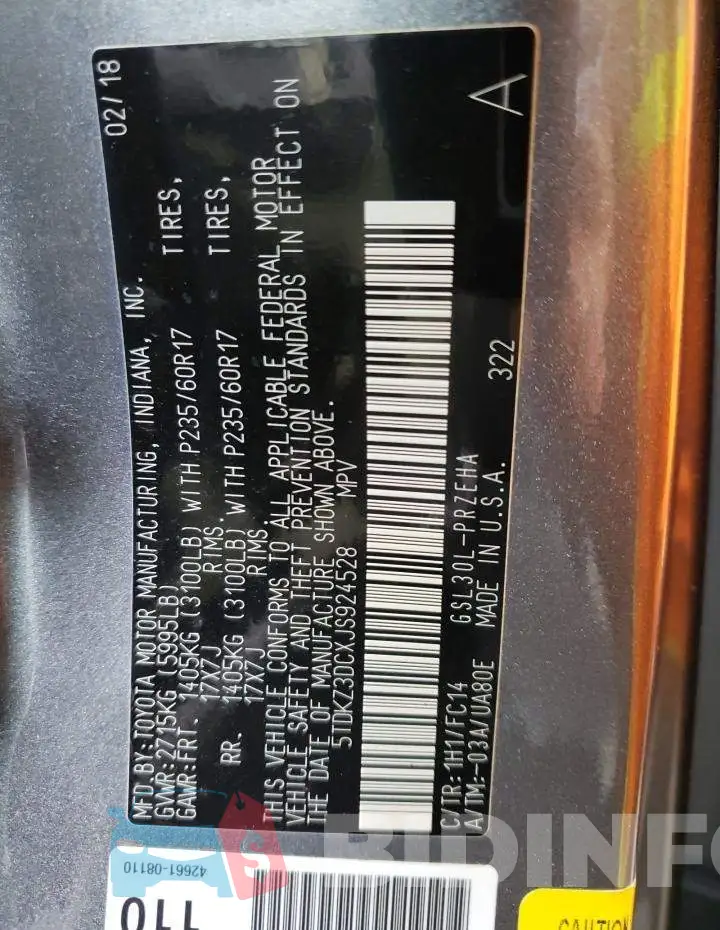 5TDKZ3DCXJS924528 Photo# 13