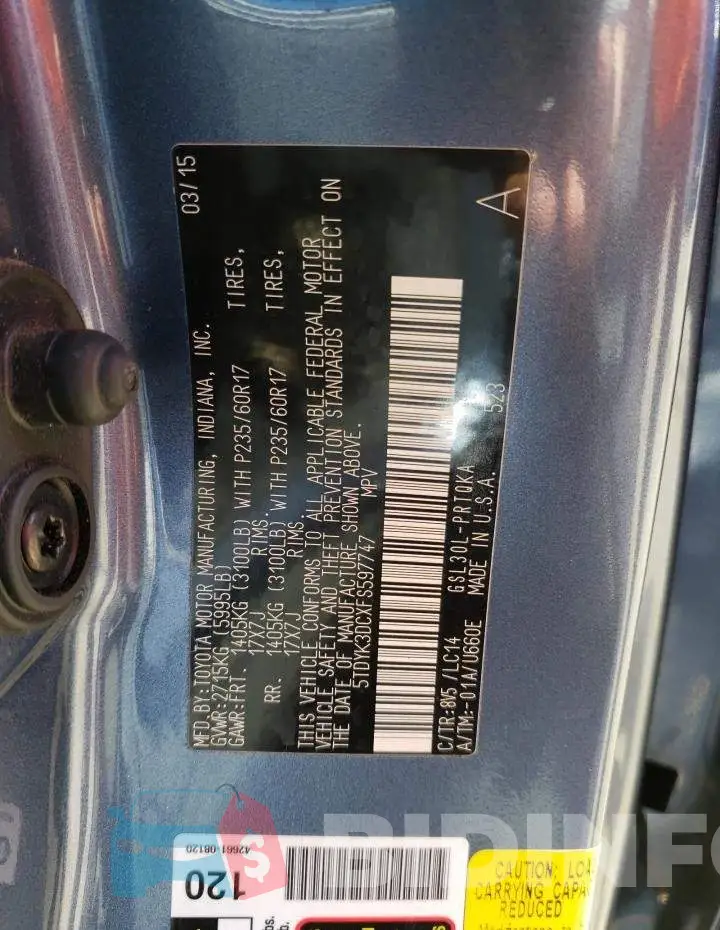 5TDYK3DCXFS597747 Photo# 13