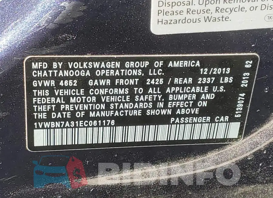 1VWBN7A31EC061176 Photo# 12