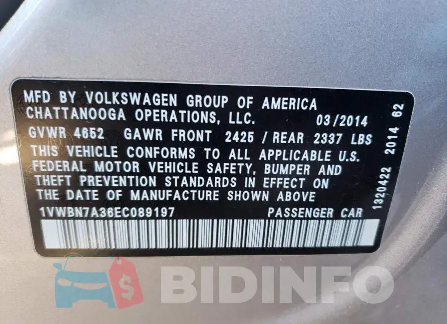 1VWBN7A36EC089197 Photo# 12