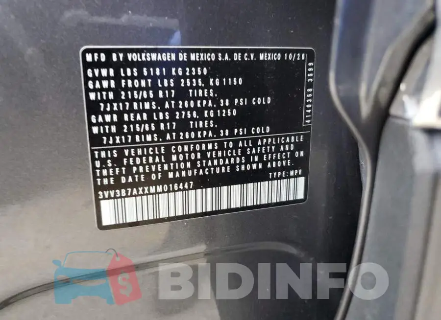 3VV3B7AXXMM016447 Photo# 13