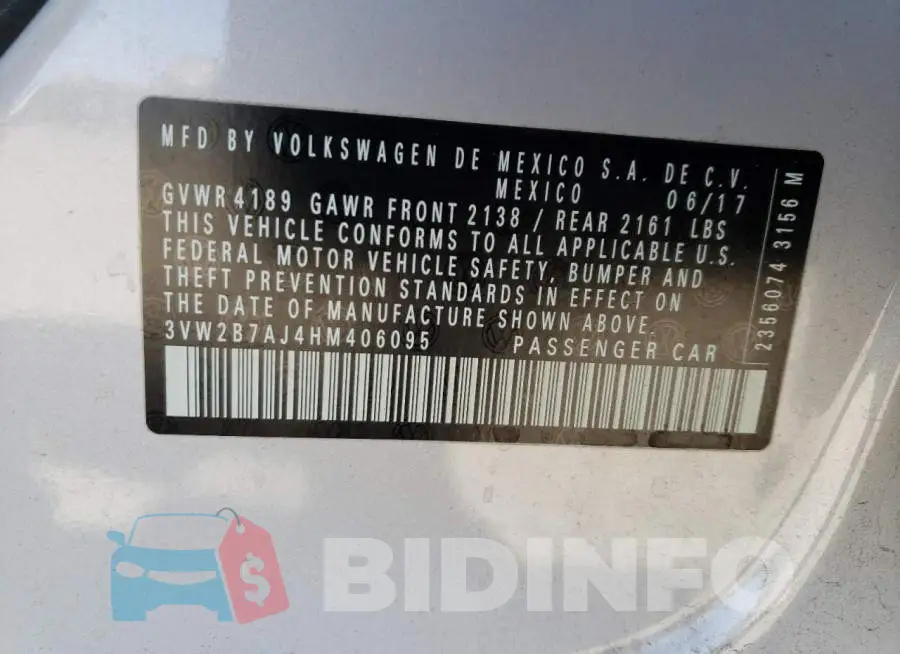 3VW2B7AJ4HM406095 Photo# 12