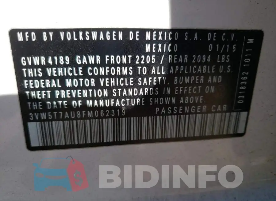 3VW5T7AU8FM062319 Photo# 13