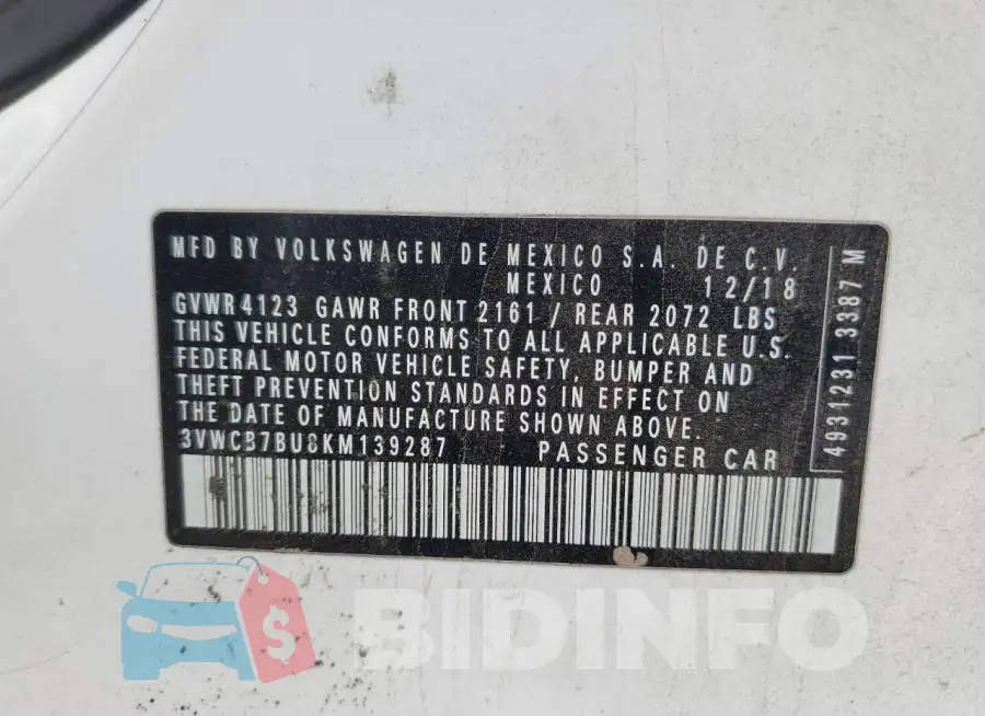 3VWCB7BU8KM139287 Photo# 12