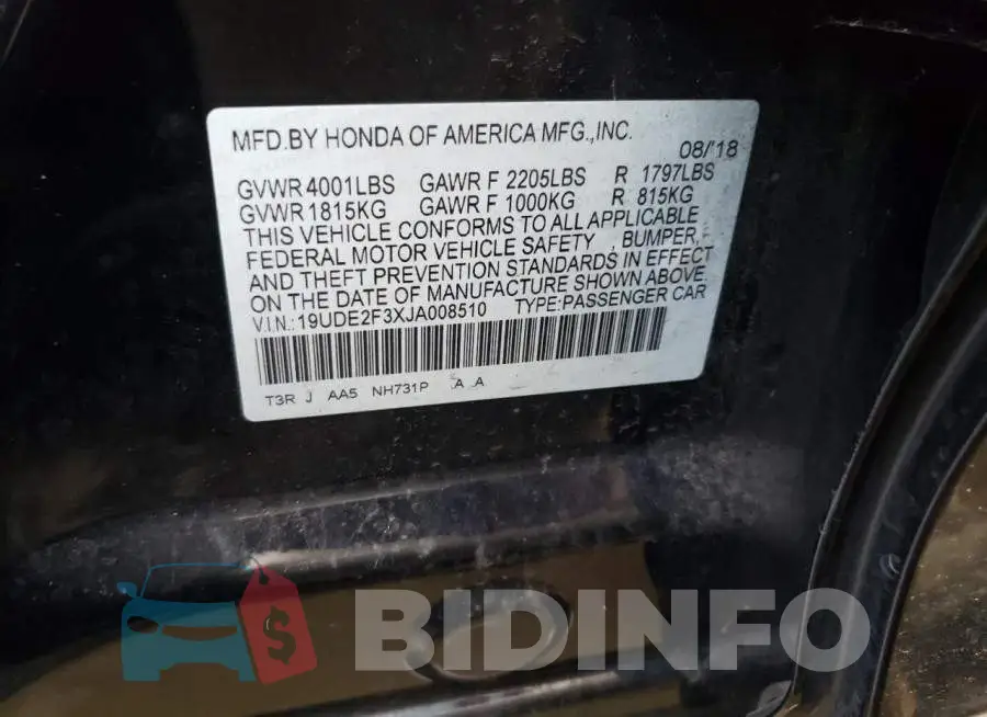 19UDE2F3XJA008510 Photo# 12