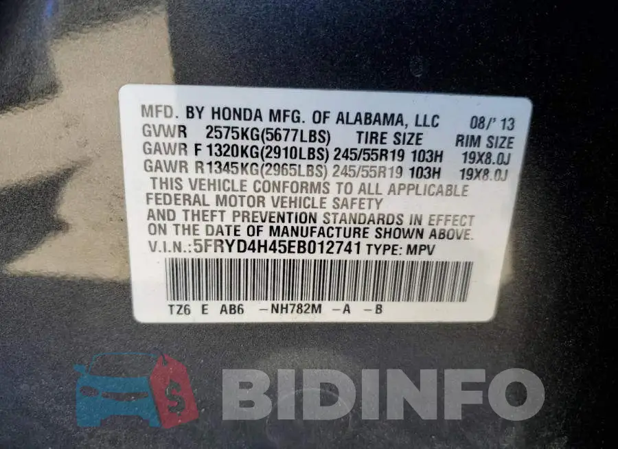 5FRYD4H45EB012741 Photo# 13