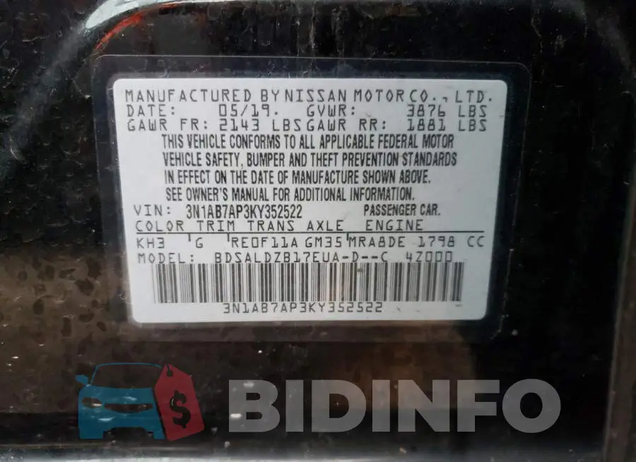 3N1AB7AP3KY352522 Photo# 12