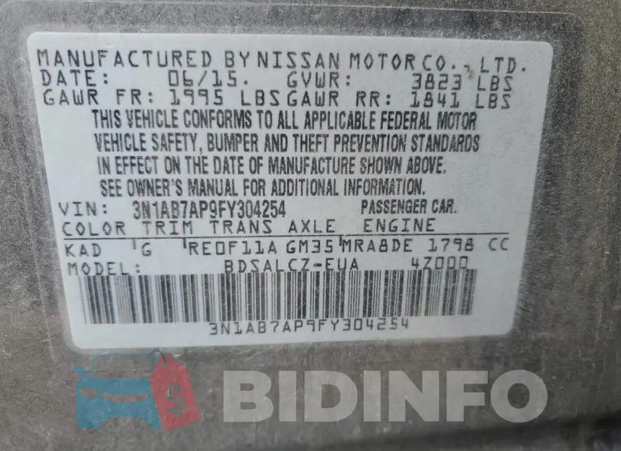 3N1AB7AP9FY304254 Photo# 12