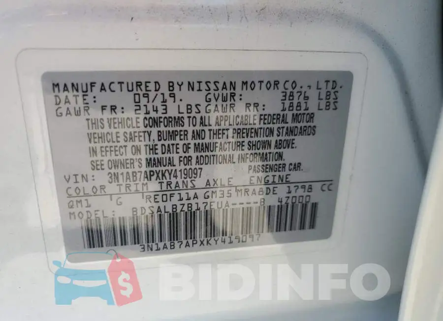 3N1AB7APXKY419097 Photo# 10