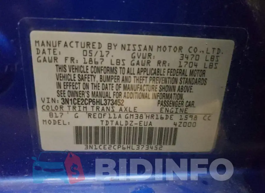 3N1CE2CP6HL373452 Photo# 12