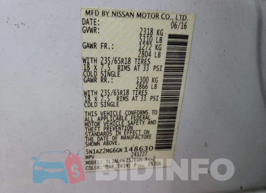 5N1AZ2MG6GN148630 Photo# 10