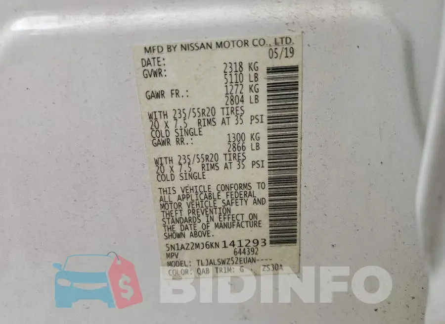 5N1AZ2MJ6KN141293 Photo# 12