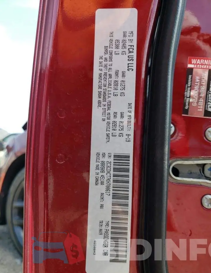 2C3CDXCT7KH700617 Photo# 12
