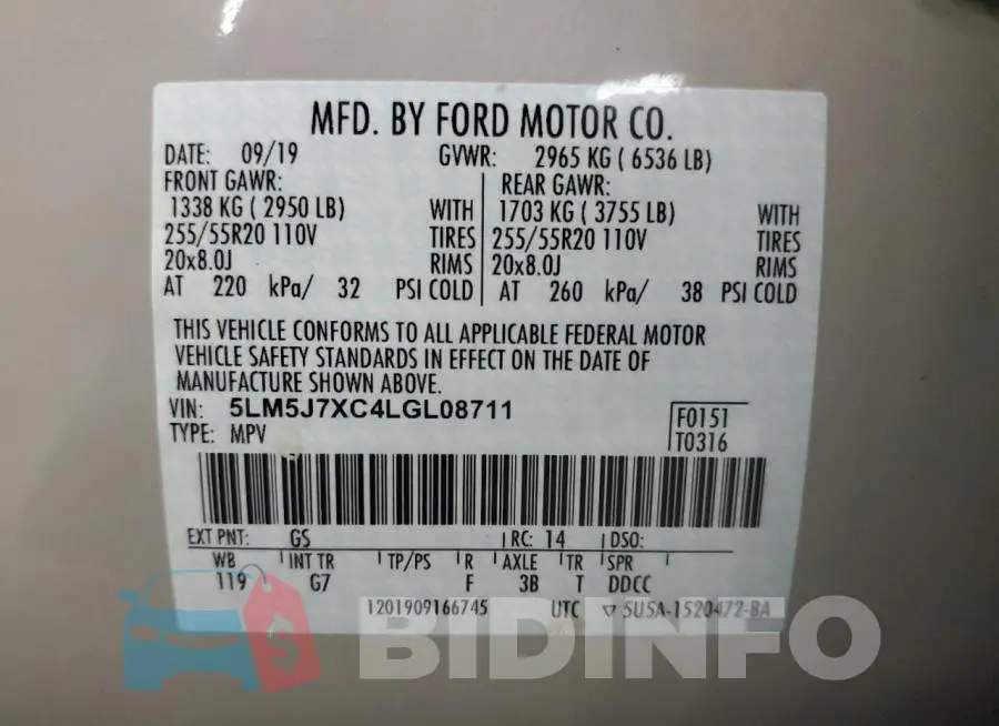 5LM5J7XC4LGL08711 Photo# 13