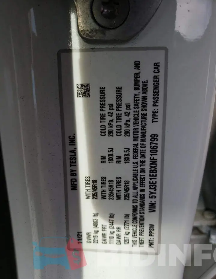 5YJ3E1EBXNF106799 Photo# 12