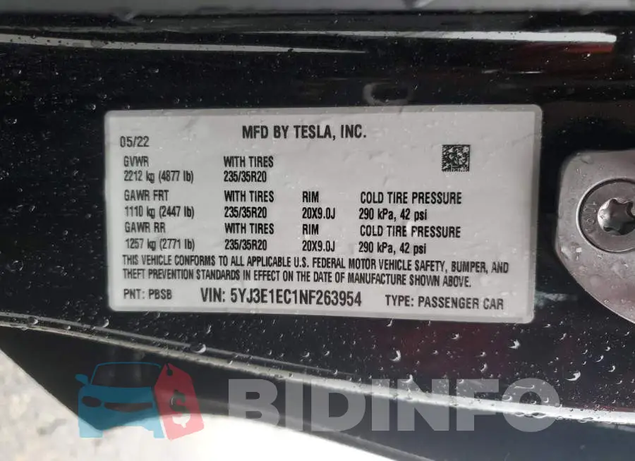 5YJ3E1EC1NF263954 Photo# 12