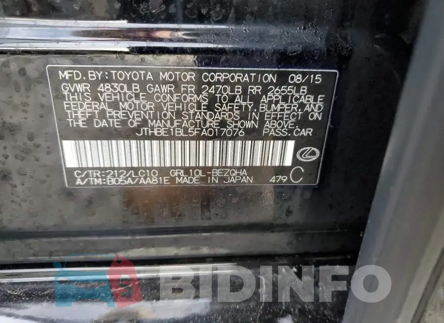 JTHBE1BL5FA017076 Photo# 13