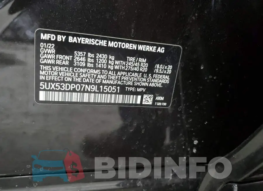 5UX53DP07N9L15051 Photo# 14