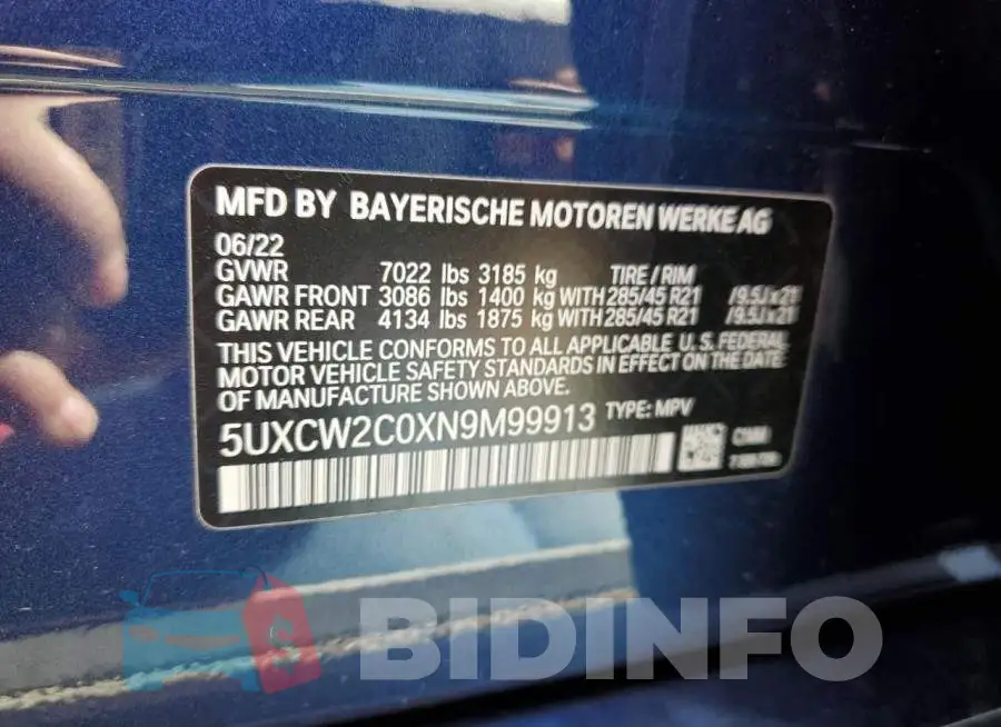 5UXCW2C0XN9M99913 Photo# 13