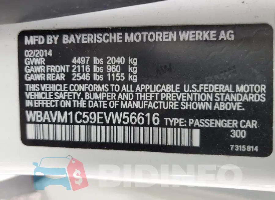 WBAVM1C59EVW56616 Photo# 14