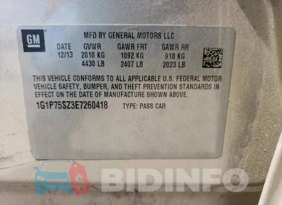 1G1P75SZ3E7260418 Photo# 13