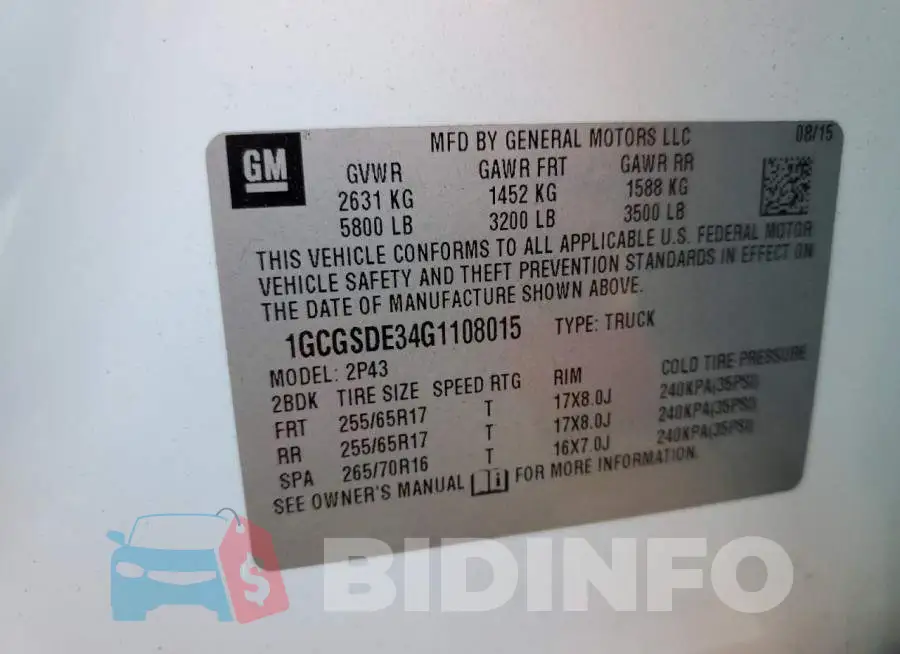 1GCGSDE34G1108015 Photo# 13