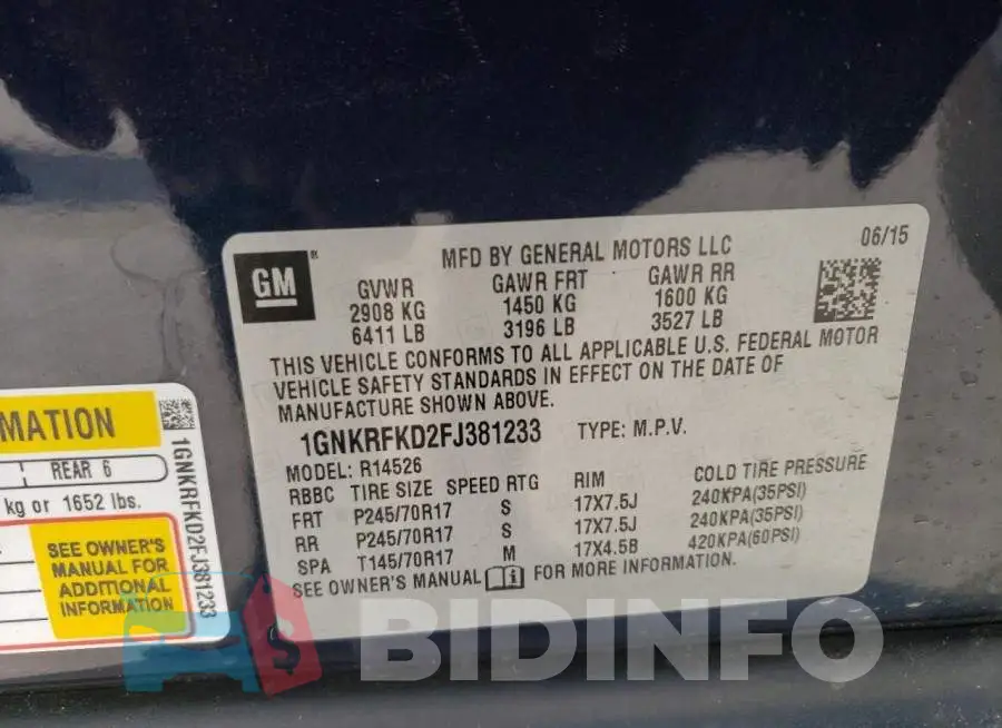 1GNKRFKD2FJ381233 Photo# 13