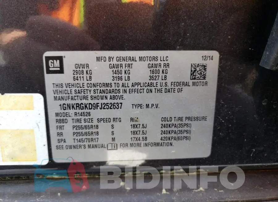 1GNKRGKD9FJ252637 Photo# 13