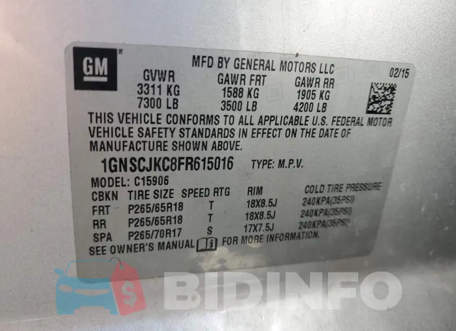 1GNSCJKC8FR615016 Photo# 13